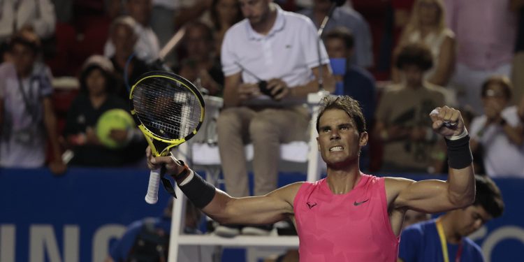 Rafael Nadal celebrates after defeating Serbia's Miomir Kecmanovic
