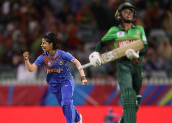 Poonam Yadav celebrates after dismissing a Bangladeshi batswoman
