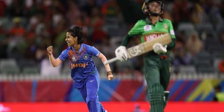 Poonam Yadav celebrates after dismissing a Bangladeshi batswoman