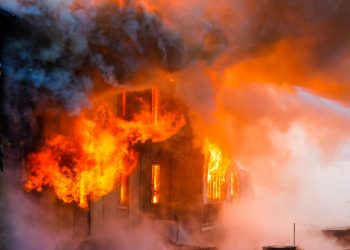 Fire in an old wooden house