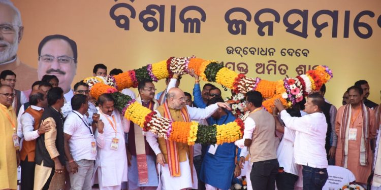 Amit Shah at a BJP rally in Bhubaneswar, Friday