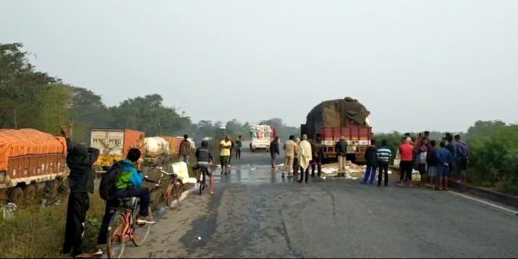Road mishap: locals gather to loot fish