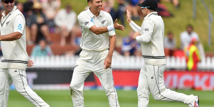Trent Boult celebrates after dismissing an Indian batsman