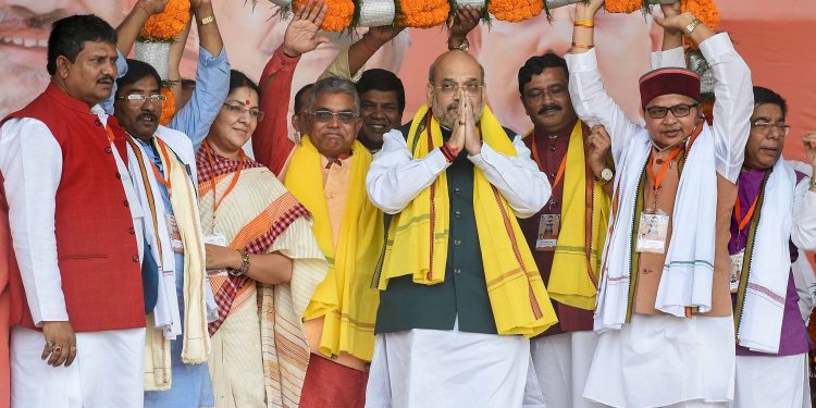 Union Home Minister and BJP leader Amit Shah at a rally in Kolkata, Sunday