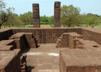 A stone-made structure unearthed by ASI at Choudwar