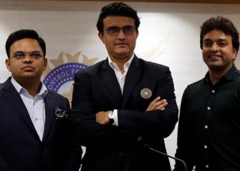 BCCI treasurer Arun Dhumal (right) with Sourav Ganguly and Jay Shah