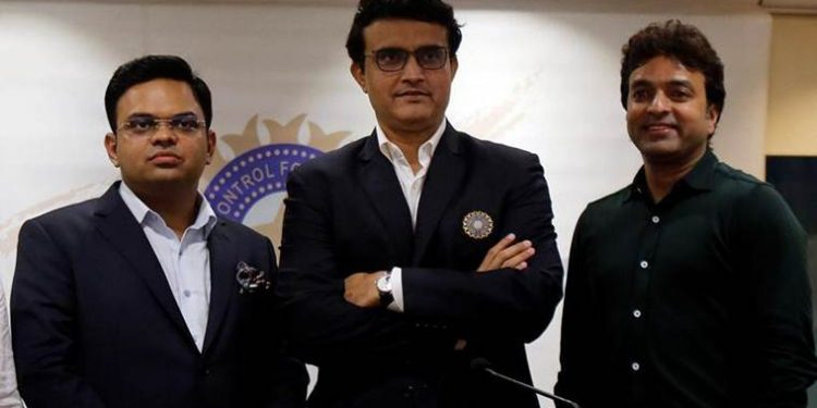 BCCI treasurer Arun Dhumal (right) with Sourav Ganguly and Jay Shah