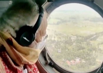 Prime Minister Narendra Modi conducts an aerial survey of cyclone Amphan affected areas