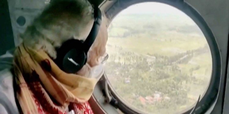 Prime Minister Narendra Modi conducts an aerial survey of cyclone Amphan affected areas