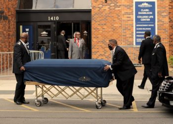 Minneapolis : The body of George Floyd arrives before his memorial services on Thursday, June 4, 2020 in Minneapolis. AP/PTI