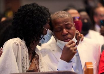 Houston : George Floyds sisters, Zsa Zsa Floyd and LaTonya Floyd, embrace during the funeral service for their brother at The Fountain of Praise church in Houston, Tuesday, June 9, 2020. AP/PTI.
