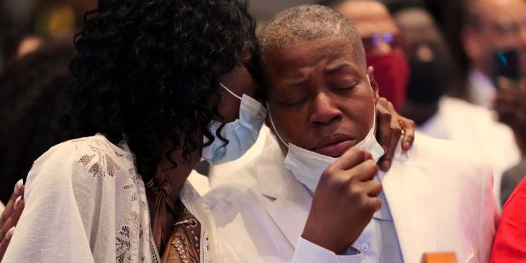 Houston : George Floyds sisters, Zsa Zsa Floyd and LaTonya Floyd, embrace during the funeral service for their brother at The Fountain of Praise church in Houston, Tuesday, June 9, 2020. AP/PTI.