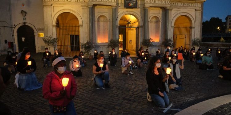 Rome: People gather for a candle-light vigil for peace and against racism, in Rome, Tuesday, June 9, 2020. AP/PTI Photo