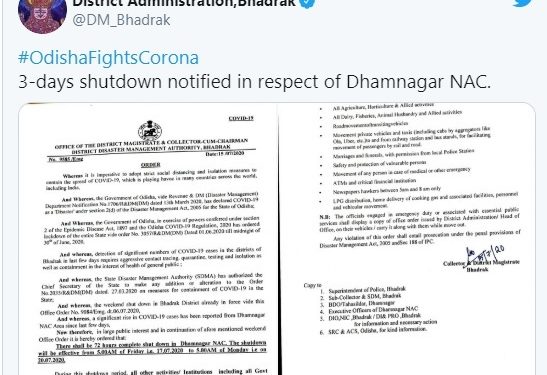 Bhadrak 72-hr shutdown declared in Dhamnagar NAC amid rising COVID-19 cases