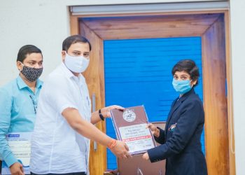 Para athlete Jayanti Behera receiving the Biju Patnaik Sports award in the outstanding performance in sports & game category