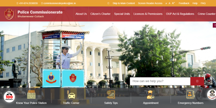 A screenshot of the revamped website of Cuttack-Bhubaneswar Commissionerate Police