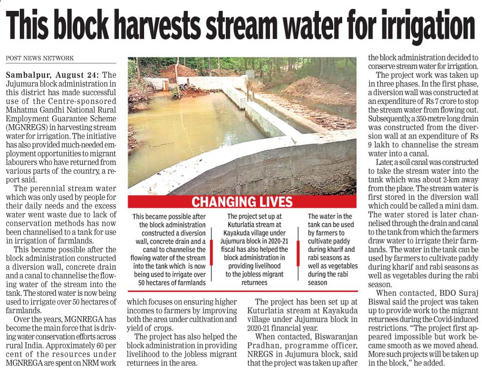 Stream water for irrigation in Jujumura block