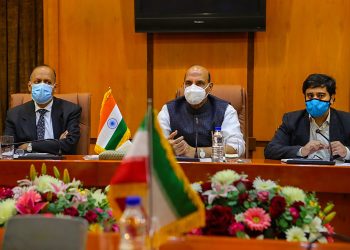 Tehran: Defence Minister Rajnath Singh with his Iranian counterpart Brigadier General Amir Hatami (unseen) to discuss bilateral ties between the two countries during his visit to Tehran. (PTI Photo)(PTI06-09-2020_000040B)