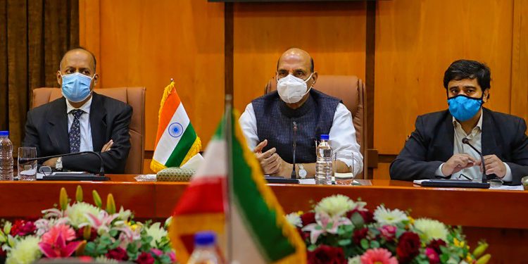 Tehran: Defence Minister Rajnath Singh with his Iranian counterpart Brigadier General Amir Hatami (unseen) to discuss bilateral ties between the two countries during his visit to Tehran. (PTI Photo)(PTI06-09-2020_000040B)