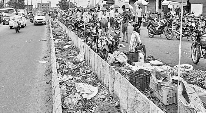 Road built for Rs 1 crore transformed to vegetable market in Jajpur town 