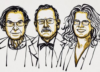 The Royal Swedish Academy of Sciences has decided to award the Nobel Prize in Physics 2020 with one half to Roger Penrose and and the other half jointly to Reinhard Genzel and Andrea Ghez. Illustration: Niklas Elmehed. (Photo Courtesy: Nobel Media)