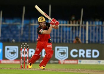 AB de Villiers plays a shot during his innings against KKR, Monday