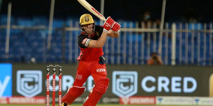 AB de Villiers plays a shot during his innings against KKR, Monday