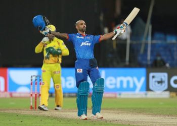 Shikhar Dhawan celebrates after Delhi Capitals' win against Chennai Super Kings, Saturday