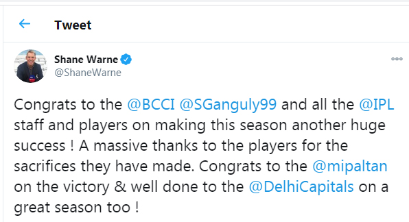Shane Warne tweet