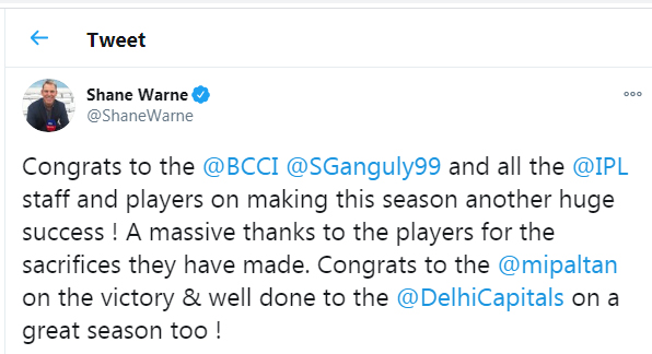 Shane Warne tweet