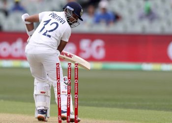 Prithvi Shaw looks back to see his timber rattled