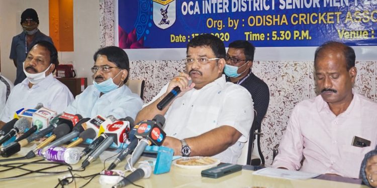 OCA secretary Sanjay Behera speaks at the press conference announcing the T-20 event at Cuttack, Sunday  OP Photo