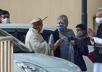 Rajasthan CM Ashok Gehlot along with Congress leaders Ambika Soni and AK Antony after a meeting with party’s Interim President Sonia Gandhi, in New Delhi. (PTI Photo)