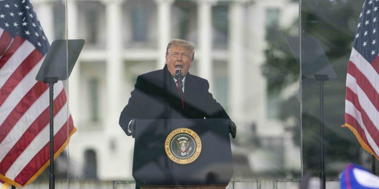 Washington : President Donald Trump speaks during a rally protesting the electoral college certification of Joe Biden as President, Wednesday, Jan. 6, 2021, in Washington. AP/PTI(AP01_07_2021_000018B)