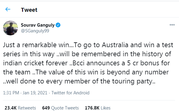 Sourav Ganguly tweet