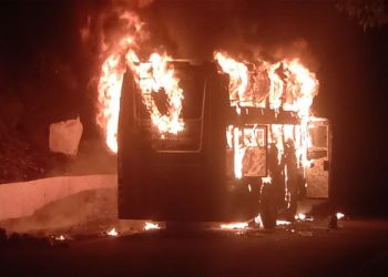 Close shave for passengers as bus catches fire in Rayagada