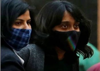 File photo of environment activist Disha Ravi (right)