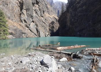 A natural lake has been formed in Uttarakhand's Murenda area after the recent floods that wreacked havoc in Chamoli district of the state. Pic- IANS