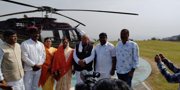 The newly elected Sarpanch of Ambi-Dumala village JALINDER GAGARE, arrived in a helicopter from Pune. Pic- IANS