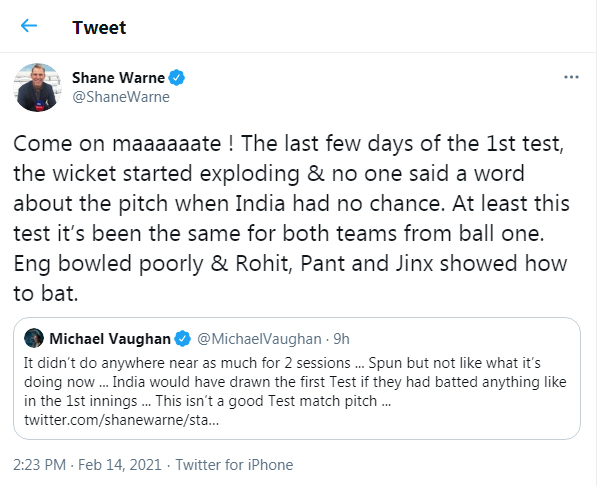 Warne Tweet