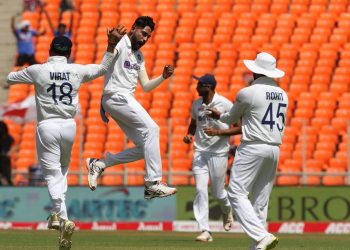 Mohammed Siraj of India celebrates the wicket of Jonny Bairstow of England during day one of the fourth PayTM test match between India and England held at the Narendra Modi Stadium, Ahmedabad, Gujarat, India on the 4th March 2021

Photo by Pankaj Nangia/ Sportzpics for BCCI