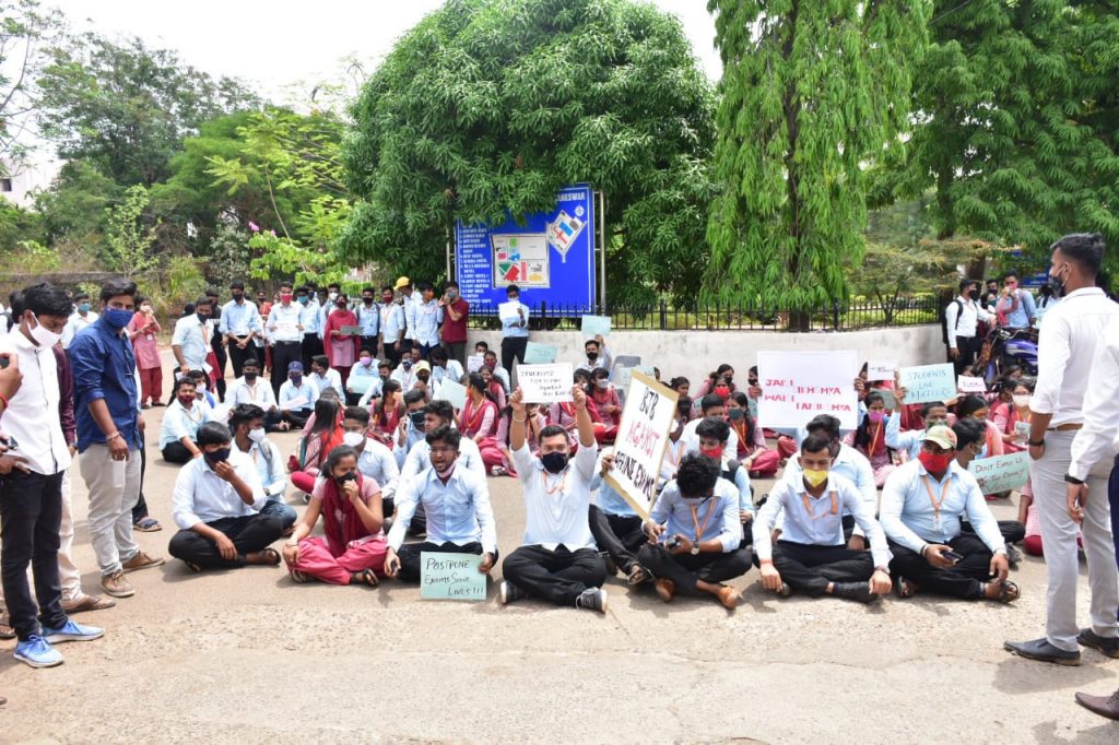 Demanding online exam, BJB, OUAT students stage dharna