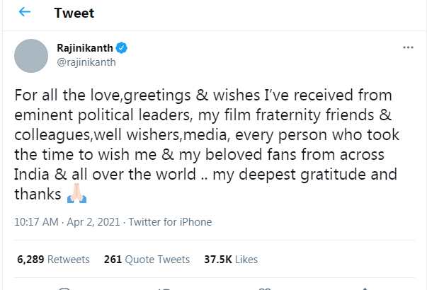 Rajinikanth tweet