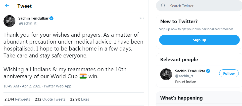 Tendulkar tweet