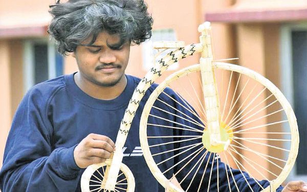 Puri artist makes ‘World Bicycle Day’ special, creates bike using matchsticks