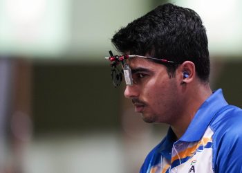 Tokyo: Chaudhary Saurabh, of India, pauses as he competes in the men's 10-meter air pistol at the Asaka Shooting Range in the 2020 Summer Olympics, Saturday, July 24, 2021, in Tokyo, Japan. AP/PTI(AP07_24_2021_000048B)