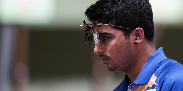 Tokyo: Chaudhary Saurabh, of India, pauses as he competes in the men's 10-meter air pistol at the Asaka Shooting Range in the 2020 Summer Olympics, Saturday, July 24, 2021, in Tokyo, Japan. AP/PTI(AP07_24_2021_000048B)