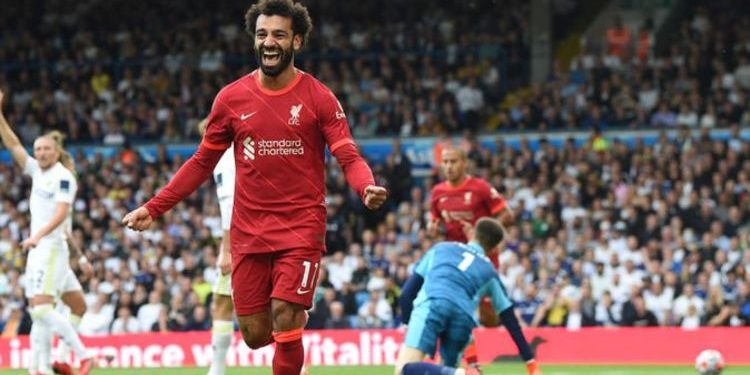 Mo Salah is ecstatic after scoring his 100th Premier League goal, Sunday