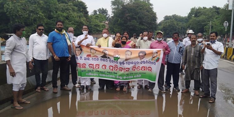 Water logging Cong releases fish on overbridge in Rourkela