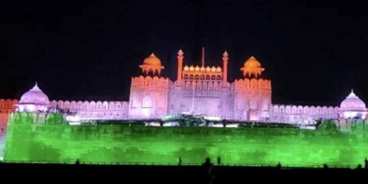 ASI illuminates 100 Monuments in Tri-color to celebrate 100 crore vaccinations milestone. Pic- IANS